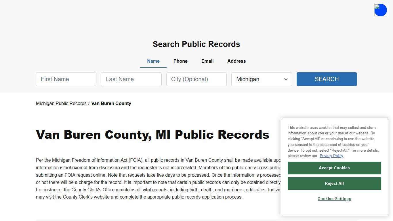 Van Buren County, MI Public Court, Arrest and Inmate Records - ThePublicIndex
