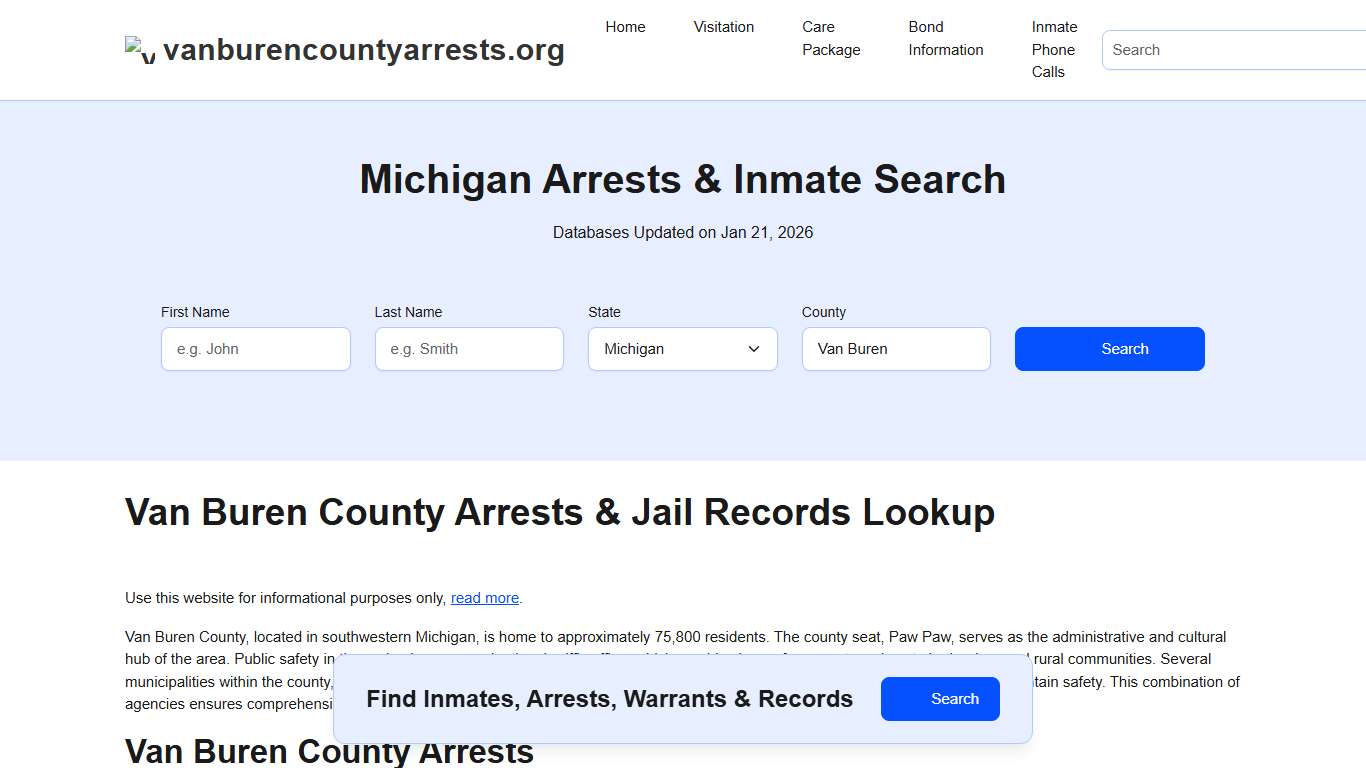 Van Buren County, MI Arrests, Warrants, Police Records Search